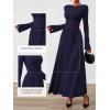 imageBTFBM Long Sleeve Maxi Dresses for Women 2025 Fall Casual Ruched Boat Neck Flowy Elegant Formal Wedding Guest DressNavy Blue