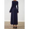 imageBTFBM Long Sleeve Maxi Dresses for Women 2025 Fall Casual Ruched Boat Neck Flowy Elegant Formal Wedding Guest DressNavy Blue