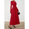 imageBTFBM Long Sleeve Maxi Dresses for Women 2025 Fall Casual Ruched Boat Neck Flowy Elegant Formal Wedding Guest DressRed