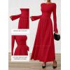 imageBTFBM Long Sleeve Maxi Dresses for Women 2025 Fall Casual Ruched Boat Neck Flowy Elegant Formal Wedding Guest DressRed