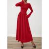 imageBTFBM Long Sleeve Maxi Dresses for Women 2025 Fall Casual Ruched Boat Neck Flowy Elegant Formal Wedding Guest DressRed