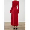 imageBTFBM Long Sleeve Maxi Dresses for Women 2025 Fall Casual Ruched Boat Neck Flowy Elegant Formal Wedding Guest DressRed