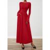 imageBTFBM Long Sleeve Maxi Dresses for Women 2025 Fall Casual Ruched Boat Neck Flowy Elegant Formal Wedding Guest DressRed