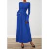 imageBTFBM Long Sleeve Maxi Dresses for Women 2025 Fall Casual Ruched Boat Neck Flowy Elegant Formal Wedding Guest DressRoyal Blue