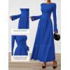 imageBTFBM Long Sleeve Maxi Dresses for Women 2025 Fall Casual Ruched Boat Neck Flowy Elegant Formal Wedding Guest DressRoyal Blue