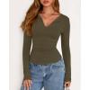 imageBTFBM Long Sleeve Shirts for Women 2025 Fall Fashion V Neck Knit Ruched Slim Fit Casual Basic Tees Going Out Tops Y2kArmy Green
