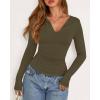 imageBTFBM Long Sleeve Shirts for Women 2025 Fall Fashion V Neck Knit Ruched Slim Fit Casual Basic Tees Going Out Tops Y2kArmy Green