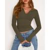 imageBTFBM Long Sleeve Shirts for Women 2025 Fall Fashion V Neck Knit Ruched Slim Fit Casual Basic Tees Going Out Tops Y2kArmy Green