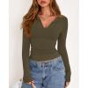 imageBTFBM Long Sleeve Shirts for Women 2025 Fall Fashion V Neck Knit Ruched Slim Fit Casual Basic Tees Going Out Tops Y2kArmy Green