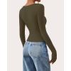 imageBTFBM Long Sleeve Shirts for Women 2025 Fall Fashion V Neck Knit Ruched Slim Fit Casual Basic Tees Going Out Tops Y2kArmy Green
