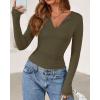 imageBTFBM Long Sleeve Shirts for Women 2025 Fall Fashion V Neck Knit Ruched Slim Fit Casual Basic Tees Going Out Tops Y2kArmy Green
