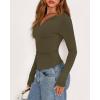 imageBTFBM Long Sleeve Shirts for Women 2025 Fall Fashion V Neck Knit Ruched Slim Fit Casual Basic Tees Going Out Tops Y2kArmy Green