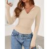 imageBTFBM Long Sleeve Shirts for Women 2025 Fall Fashion V Neck Knit Ruched Slim Fit Casual Basic Tees Going Out Tops Y2kBeige