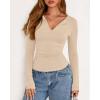 imageBTFBM Long Sleeve Shirts for Women 2025 Fall Fashion V Neck Knit Ruched Slim Fit Casual Basic Tees Going Out Tops Y2kBeige