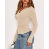 imageBTFBM Long Sleeve Shirts for Women 2025 Fall Fashion V Neck Knit Ruched Slim Fit Casual Basic Tees Going Out Tops Y2kBeige