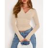 imageBTFBM Long Sleeve Shirts for Women 2025 Fall Fashion V Neck Knit Ruched Slim Fit Casual Basic Tees Going Out Tops Y2kBeige