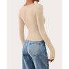 imageBTFBM Long Sleeve Shirts for Women 2025 Fall Fashion V Neck Knit Ruched Slim Fit Casual Basic Tees Going Out Tops Y2kBeige