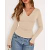 imageBTFBM Long Sleeve Shirts for Women 2025 Fall Fashion V Neck Knit Ruched Slim Fit Casual Basic Tees Going Out Tops Y2kBeige
