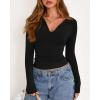 imageBTFBM Long Sleeve Shirts for Women 2025 Fall Fashion V Neck Knit Ruched Slim Fit Casual Basic Tees Going Out Tops Y2kBlack