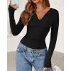 imageBTFBM Long Sleeve Shirts for Women 2025 Fall Fashion V Neck Knit Ruched Slim Fit Casual Basic Tees Going Out Tops Y2kBlack