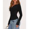 imageBTFBM Long Sleeve Shirts for Women 2025 Fall Fashion V Neck Knit Ruched Slim Fit Casual Basic Tees Going Out Tops Y2kBlack