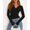 imageBTFBM Long Sleeve Shirts for Women 2025 Fall Fashion V Neck Knit Ruched Slim Fit Casual Basic Tees Going Out Tops Y2kBlack