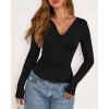 imageBTFBM Long Sleeve Shirts for Women 2025 Fall Fashion V Neck Knit Ruched Slim Fit Casual Basic Tees Going Out Tops Y2kBlack