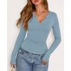 imageBTFBM Long Sleeve Shirts for Women 2025 Fall Fashion V Neck Knit Ruched Slim Fit Casual Basic Tees Going Out Tops Y2kBlue