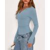 imageBTFBM Long Sleeve Shirts for Women 2025 Fall Fashion V Neck Knit Ruched Slim Fit Casual Basic Tees Going Out Tops Y2kBlue