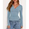 imageBTFBM Long Sleeve Shirts for Women 2025 Fall Fashion V Neck Knit Ruched Slim Fit Casual Basic Tees Going Out Tops Y2kBlue