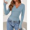 imageBTFBM Long Sleeve Shirts for Women 2025 Fall Fashion V Neck Knit Ruched Slim Fit Casual Basic Tees Going Out Tops Y2kBlue