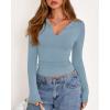 imageBTFBM Long Sleeve Shirts for Women 2025 Fall Fashion V Neck Knit Ruched Slim Fit Casual Basic Tees Going Out Tops Y2kBlue