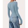 imageBTFBM Long Sleeve Shirts for Women 2025 Fall Fashion V Neck Knit Ruched Slim Fit Casual Basic Tees Going Out Tops Y2kBlue