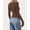 imageBTFBM Long Sleeve Shirts for Women 2025 Fall Fashion V Neck Knit Ruched Slim Fit Casual Basic Tees Going Out Tops Y2kBrown