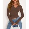 imageBTFBM Long Sleeve Shirts for Women 2025 Fall Fashion V Neck Knit Ruched Slim Fit Casual Basic Tees Going Out Tops Y2kBrown