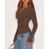 imageBTFBM Long Sleeve Shirts for Women 2025 Fall Fashion V Neck Knit Ruched Slim Fit Casual Basic Tees Going Out Tops Y2kBrown