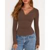 imageBTFBM Long Sleeve Shirts for Women 2025 Fall Fashion V Neck Knit Ruched Slim Fit Casual Basic Tees Going Out Tops Y2kBrown