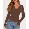 imageBTFBM Long Sleeve Shirts for Women 2025 Fall Fashion V Neck Knit Ruched Slim Fit Casual Basic Tees Going Out Tops Y2kBrown
