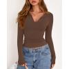 imageBTFBM Long Sleeve Shirts for Women 2025 Fall Fashion V Neck Knit Ruched Slim Fit Casual Basic Tees Going Out Tops Y2kBrown