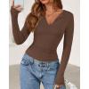 imageBTFBM Long Sleeve Shirts for Women 2025 Fall Fashion V Neck Knit Ruched Slim Fit Casual Basic Tees Going Out Tops Y2kBrown