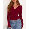 imageBTFBM Long Sleeve Shirts for Women 2025 Fall Fashion V Neck Knit Ruched Slim Fit Casual Basic Tees Going Out Tops Y2kBurgundy