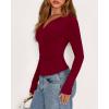 imageBTFBM Long Sleeve Shirts for Women 2025 Fall Fashion V Neck Knit Ruched Slim Fit Casual Basic Tees Going Out Tops Y2kBurgundy