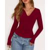 imageBTFBM Long Sleeve Shirts for Women 2025 Fall Fashion V Neck Knit Ruched Slim Fit Casual Basic Tees Going Out Tops Y2kBurgundy