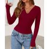 imageBTFBM Long Sleeve Shirts for Women 2025 Fall Fashion V Neck Knit Ruched Slim Fit Casual Basic Tees Going Out Tops Y2kBurgundy