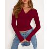 imageBTFBM Long Sleeve Shirts for Women 2025 Fall Fashion V Neck Knit Ruched Slim Fit Casual Basic Tees Going Out Tops Y2kBurgundy