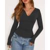 imageBTFBM Long Sleeve Shirts for Women 2025 Fall Fashion V Neck Knit Ruched Slim Fit Casual Basic Tees Going Out Tops Y2kDark Grey