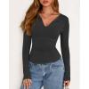 imageBTFBM Long Sleeve Shirts for Women 2025 Fall Fashion V Neck Knit Ruched Slim Fit Casual Basic Tees Going Out Tops Y2kDark Grey