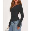 imageBTFBM Long Sleeve Shirts for Women 2025 Fall Fashion V Neck Knit Ruched Slim Fit Casual Basic Tees Going Out Tops Y2kDark Grey