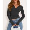 imageBTFBM Long Sleeve Shirts for Women 2025 Fall Fashion V Neck Knit Ruched Slim Fit Casual Basic Tees Going Out Tops Y2kDark Grey