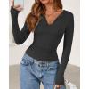 imageBTFBM Long Sleeve Shirts for Women 2025 Fall Fashion V Neck Knit Ruched Slim Fit Casual Basic Tees Going Out Tops Y2kDark Grey